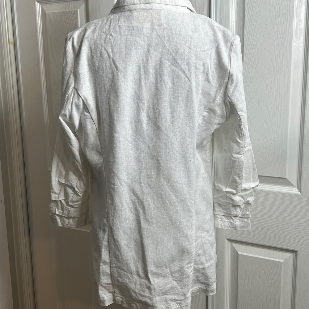 Halston Heritage White Linen Blend Blazer One Button Pockets M - Picture 4 of 9